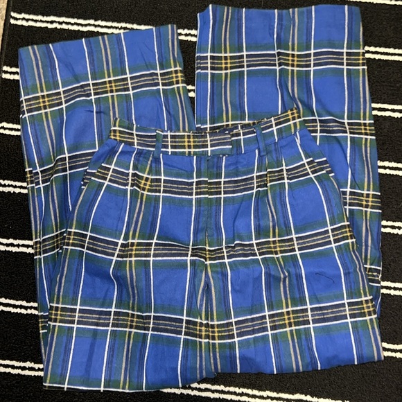 Dressed in Lala Lovers Lane Plaid Wide Leg Trousers in Cobalt Blue - Picture 4 of 6